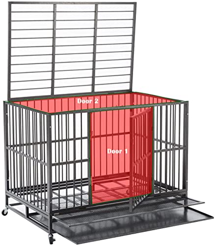 Walcut Silver 48" Dog Cage Large Dogs Heavy Duty Dog Crate Dog Kennels And Crates For Medium Dogs And Large Metal Folding Rolling Portable Pet Playpen With Double Doors #TOP1