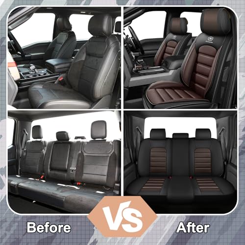 Image of Full Set Car Seat Covers for Ford F-150 F250 F-350 XL XLT STX Lariat King Ranch Platinum Raptor Seat Covers 2007-2026, Waterproof Seat Protectors(Standard 5 Seats /Black&Coffee)