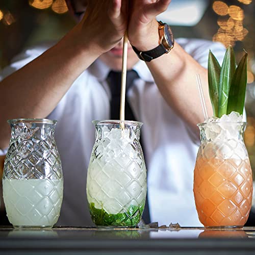 Shuvar Bazar Tiki Drink Glasses 17 Ounces Pineapple Glasses For Cocktails, 4 Pieces, Clear, Tropical Style Novelty Glasses, Hawaii Bar Style, Modern Bar Party Set With Picks (Pineapple 17 Oz) #TOP1