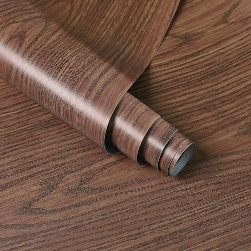 HOMEMATES Self-Adhesive Wallpaper Waterproof Old Furniture Vinyl Stickers Wooden Door Wardrobe Desktop PVC Wall Papers 45 X 304 CM- (Walnut Brown)