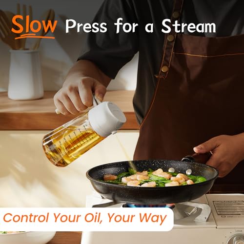 TrendPlain 16oz/470ml Glass Olive Oil Sprayer for Cooking – 2 in 1 Olive Oil Dispenser Bottle for Kitchen Gadgets and Air Fryer Accessories, Salad, BBQ - White