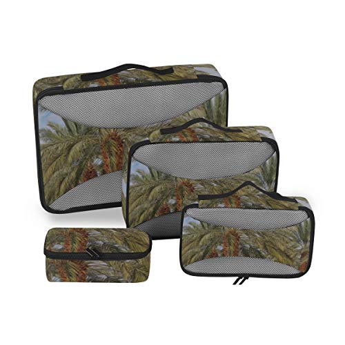 Organizador de Cubos Fecha de Viaje Planta de Palmera Embalaje de Cubos Organizador Paquete de Viaje Organizadores Organizador de Maleta de 4 Piezas Bolsa de Almacenamiento de Equipaje Ligero