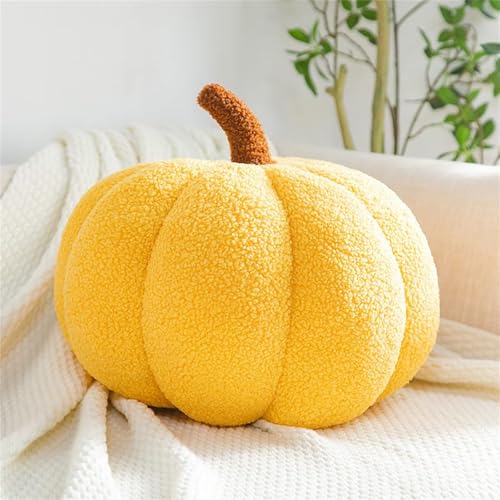 Kürbis Kissen, Halloween Pumpkin Pillow, Herbst Deko Kürbis, Weiche PlüschKissen Füllung, Kürbisform Zierkissen, Kürbiskissen Dekokissen für Sofa & Bett Kinderzimmer, Mädchenzimmer, Gelb, 20CM