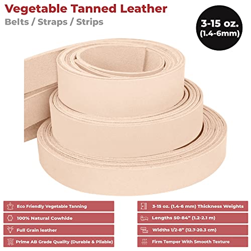 Elw Leather Blank Belt - 3-4 Oz. (1.2-1.6Mm) Thickness - Size: 1-1/2"X72" (3.81X182Cm) Cowhide Vegetable Tanned - Full Grain Strip, Strap - Ideal For Diy Belts For Tooling, Crafting & Stamping #TOP1