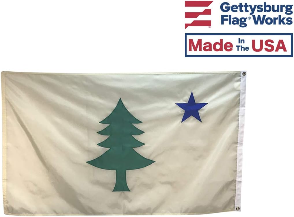 12x18" Historic 1901 Original Maine State Flag - Fully Sewn Applique Durable All-Weather Nylon, Made in USA, Indoor or Outdoor Use - Boat Size
