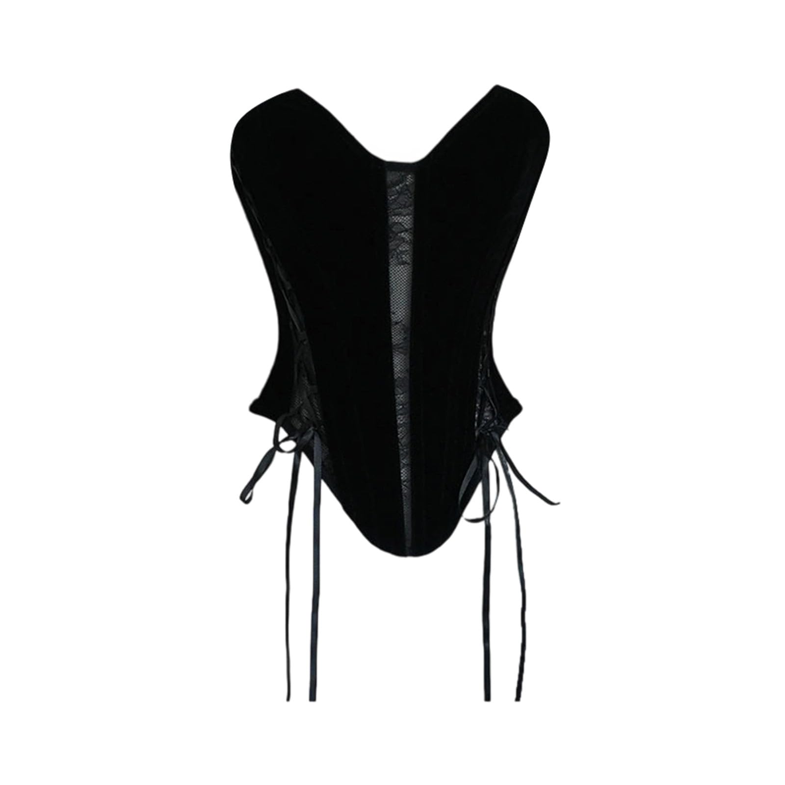 Corsetto da donna in velluto, pizzo e rete con stecche in acciaio