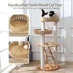 Solid Wood Cat Tree for Indoor Cats,Tall Cat Tower with Scratching Post,Modern Cat Tree Tower for Large Cats with Handwoven Basket,Cat Tree Condo with Climbing Ladder,Easy to Clean