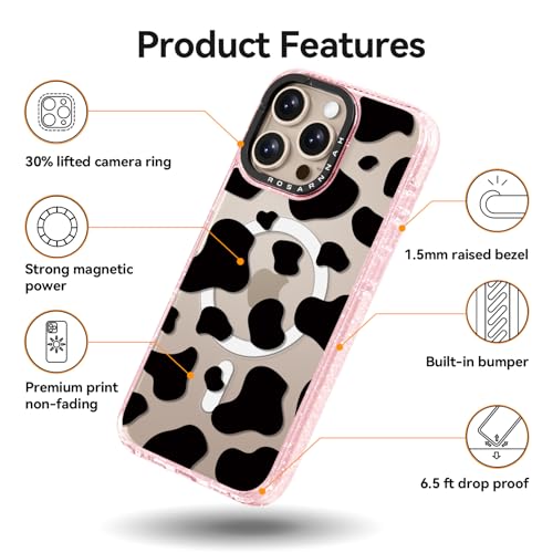 Coque iPhone 16 Pro MagSafe antichoc à motif vache rose pailleté - 5