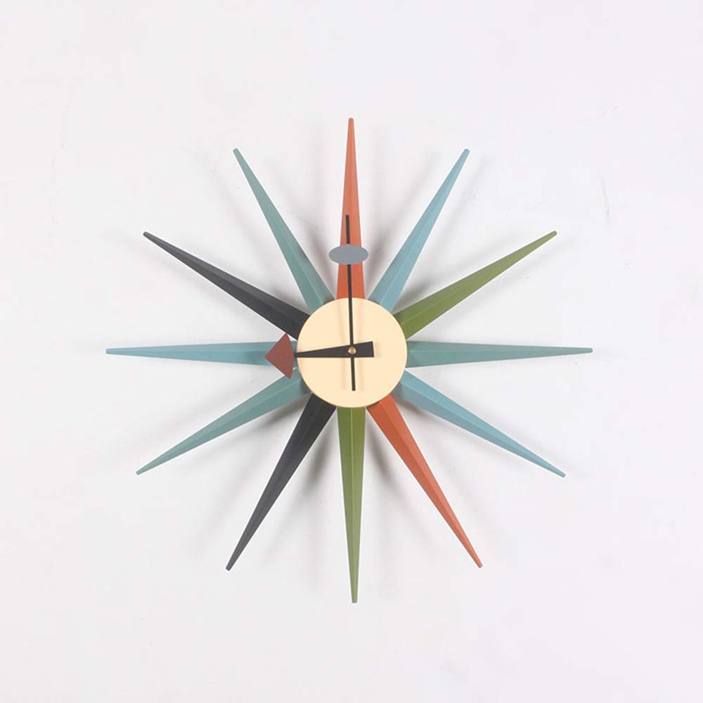 Massivholz Wanduhr, dekorative Wanduhr, sonnenförmige Uhr, kreative Wohnaccessoires Wanduhr, Farbwanduhr (48 cm im Durchmesser) Wanduhren