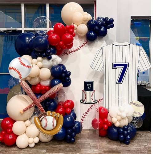Image of Baseball 9th Birthday Decorations for Boys,9th Party Balloon Navy Blue Red | 40-Inch Number 9 Baseball Glove Foil Balloons Cake Topper Sport Party Supplies for Kids