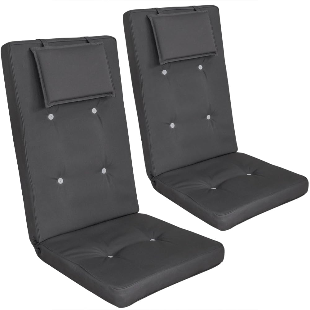Detex 2X Coussins de Chaise de Jardin avec Dossier Haut Anthracite 118x45x7 cm Oreiller Appui-tête Amovible hydrofuges
