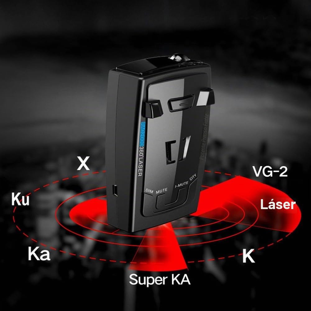 Detector de largo alcance: 360° para protección y alertas de voz para una conducción segura