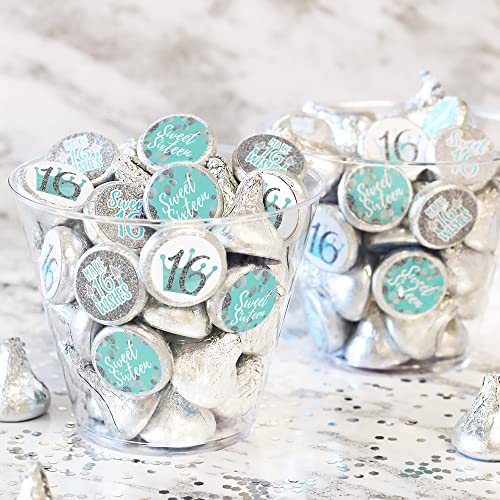 Blue And Silver Sweet Sixteen Kisses Candy Stickers - 16Th Birthday Party Favor Stickers - 180 Labels #TOP1