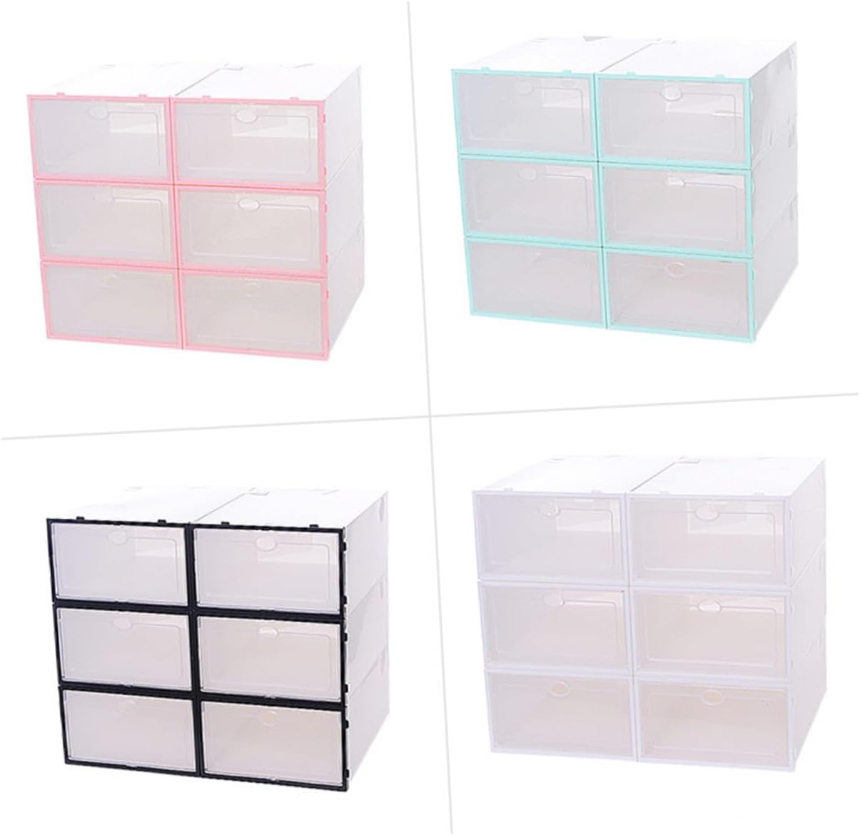 6PCS Stackable Thickened Transparent Shoes Storage Boxes for Men Plastic Shoe Containers with White Frame Space-saving Organizers for Small Closets and Dorm Rooms