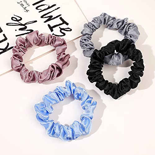 Image of Satin Silk Hair Ties Small Mini Scrunchy for Women Cute Soft No Slip Ponytail Holders 12 Pcs Mini Bulk Scrunchies Elastic Hair Bands for Thick Curly Hair Pony Tails Hair Ties