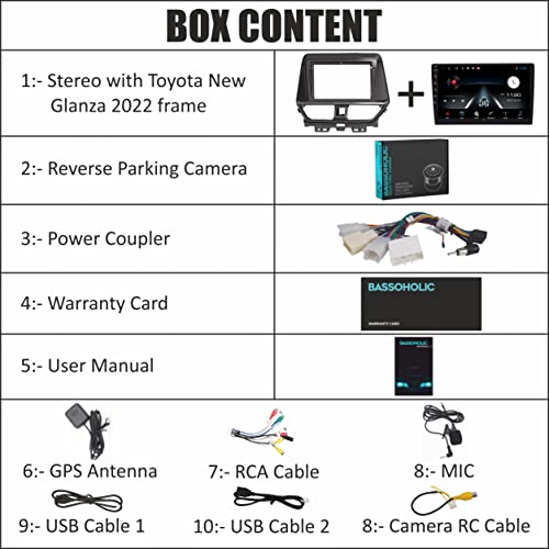 Image of 9 Inch Android 10 Car Stereo for Toyota Glanza 2022 | 2GB /32GB | Full HD Touch | WiFi, GPS, Bluetooth, SWC | Gorilla Glass | Coupler Fit | Frame & HD Reverse Camera | 1 Year Warranty