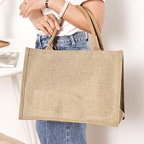 Ayieyill Jute Tote Bags, Burlap Bags with Laminated Interior and Soft Handles, Reusable Shopping Bags Grocery Bag