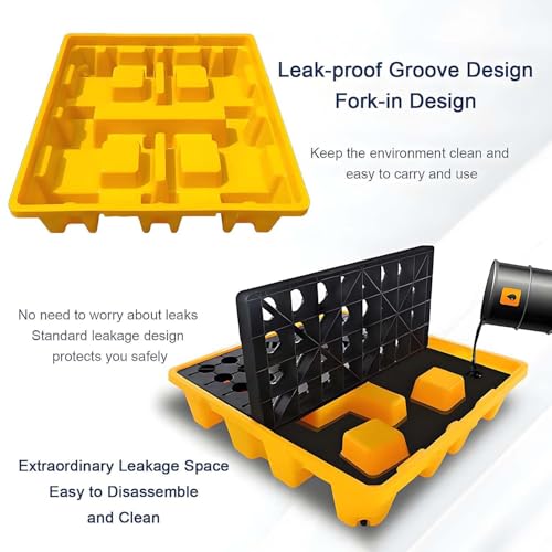 Générique Plateforme de rétention modulaire Jaune et Noire avec Drain, bacs empilables étanches pour Garage, Cuisine, sous-Sol et Stockage Industriel - 120 x 60 x 18 cm