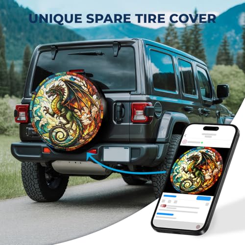 Image of GENANY Colorful Dragon Father's Day PVC Spare Tire Cover for RV Trailer, Waterproof, Size 16 Fits 29-31 Inch