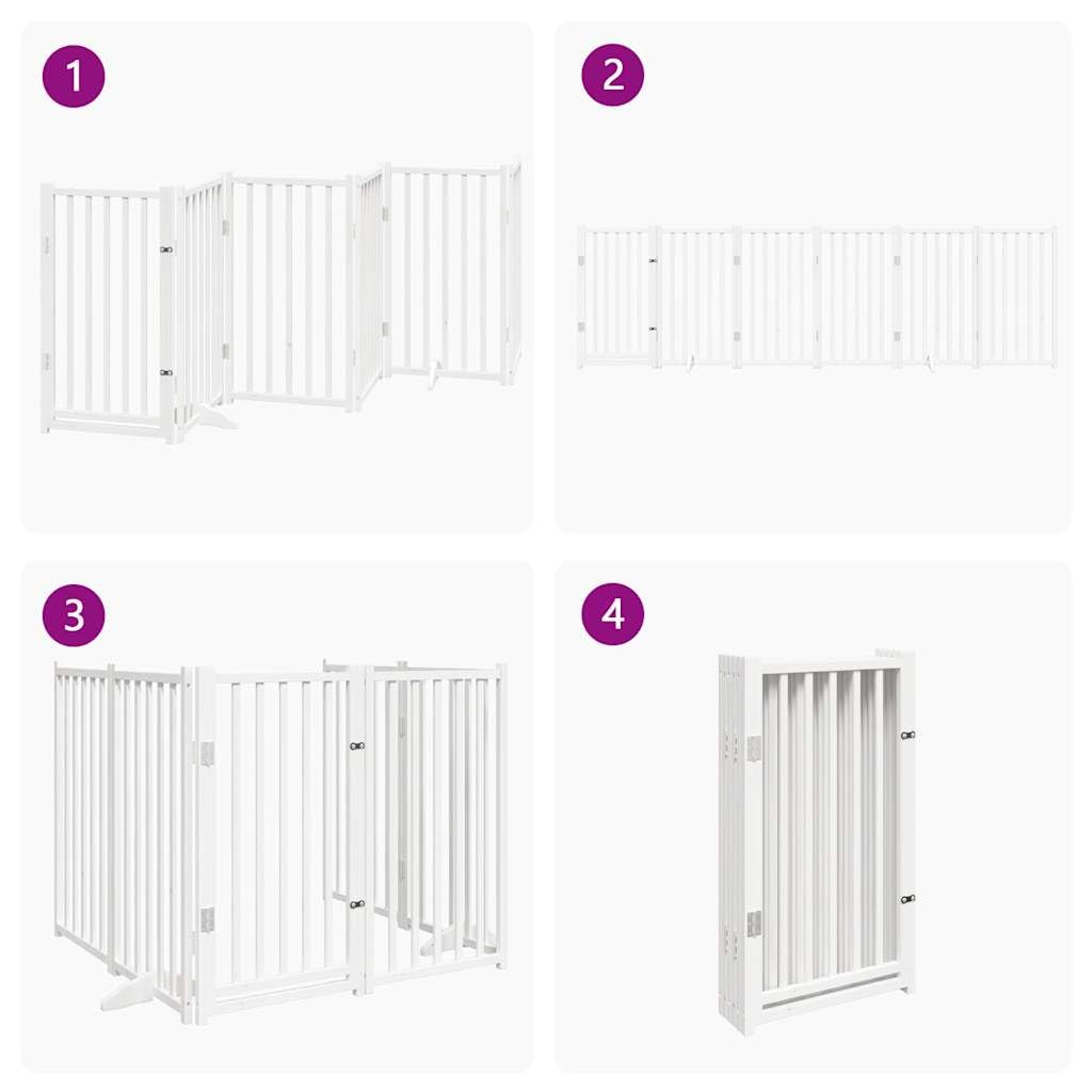 Puerta plegable para perros (6 piezas, madera de abeto maciza, 300 cm, con puerta, independiente, con patas de apoyo, ideal como barrera, protección y seguridad para perros y cachorros)