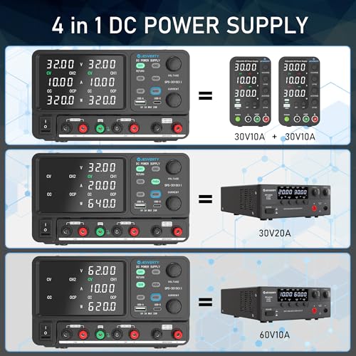 Image of DC Power Supply Variable, Dual Output 0-32V 0-10A Switching Bench Power Supply with Serial(62V 10A) /Parallal(32V 20A) Output Combination, 20W USB A&C Quick-Charge, Encoder Knob