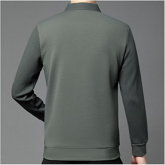 Men's Striped Lapel Fake Two-Piece Shirt Long Sleeve, Fake 2-Piece Knitted Shirt, Casual Sweater Polo Shirts3