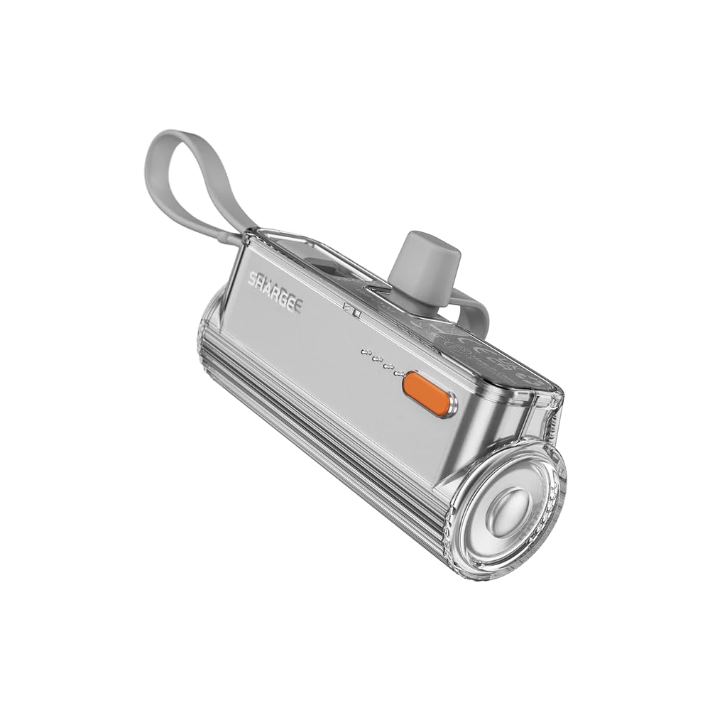 Shargeek Flow Mini Portable Charger,5000mAh Small Power Bank with Changeable Plugs & Built in Cable,Dual Output USB-C External Battery Compatible with iPhone 15/14/13,iPad,Galaxy S24/23 Ultra,Grey