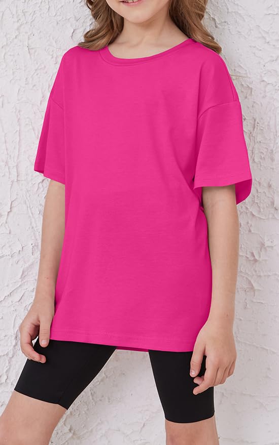 Image of ZDC Girls Short Sleeve T Shirts Kids Summer Oversized Tops Trendy Crewneck Basic Tees 5-14 Years