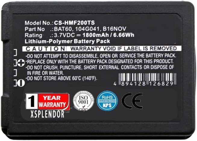 Replacement Battery for HME FreeSpeak II, FreeSpeak II 1.9GHz, FreeSpeak II 2.4GHz beltpacks Part NO 104G041, B16NOV, BAT60