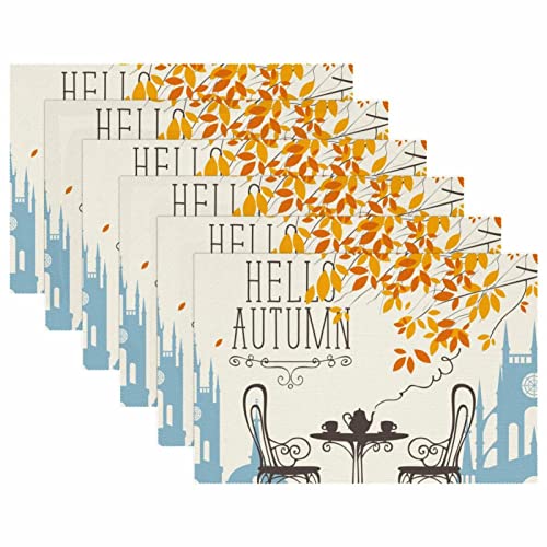 Sets de table automne x6 pour table basse, napperons antidérapants 30x45 cm