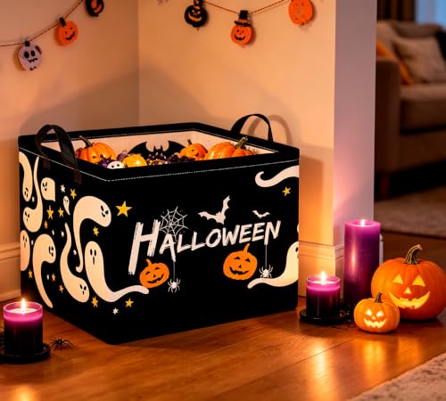 Image of CLOCOR Rectangular Storage Basket,Collapsible Cute Pattern Storage Bin,Waterproof Books Box with Handles,Gift Basket(Serpentine Ghost Halloween)