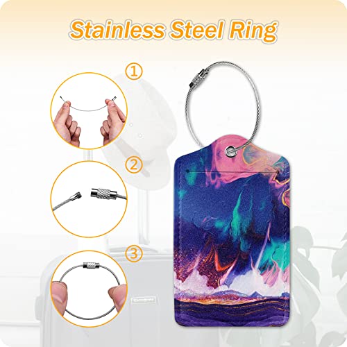 Image of Set of 2 Luggage Tag Suitcases Tag with Privacy Name Lable ID Card PU Leather Baggage Tags for Men Women Travel