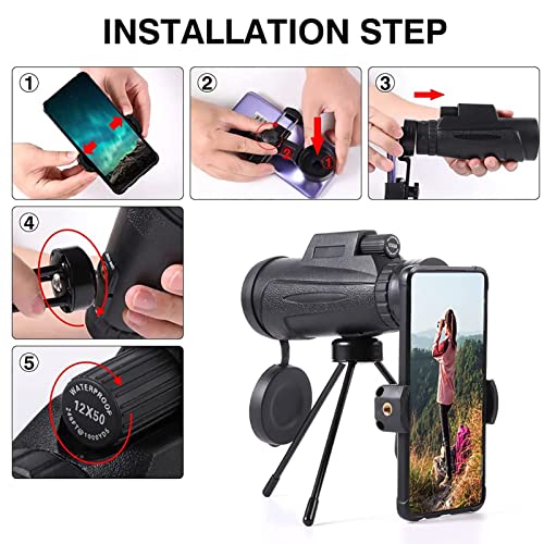 Télescope monoculaire 12x50 haute définition pour téléphone