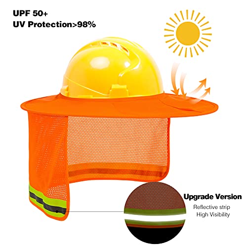 Image of Hard Hat Sun Shade - High Visibility Visor Neck Shade With Reflective Strip, Full Brim Accessories for Men & Women (Hat Not Included), Orange, 4 Pack