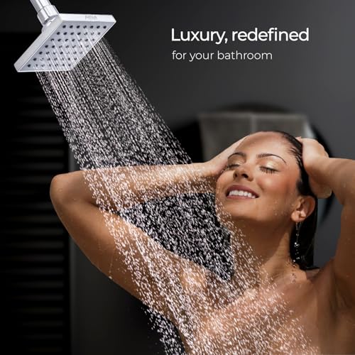 Image of Mila Drizzle Single Function Overhead Shower Head | Rain | Chrome Finish Square Showerhead for Wall Mount | Durable ABS Body, Wide Coverage, Easy Install | Bathroom Fitting (102 * 102mm)