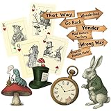 Alice Party Decorations,Wonderland Party Decor, 15 Pcs Alice Trunk or Treat Wonderland Tea Party Decor,Vintage Style Wall Art Paper Sticker Set