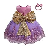 NNJXD Kleinkind Baby Mädchen Kleid Tutu Blumenkleider Festzug Party Bogen Brautkleid Größe (100) 2-3 Jahre 755 Lila-A