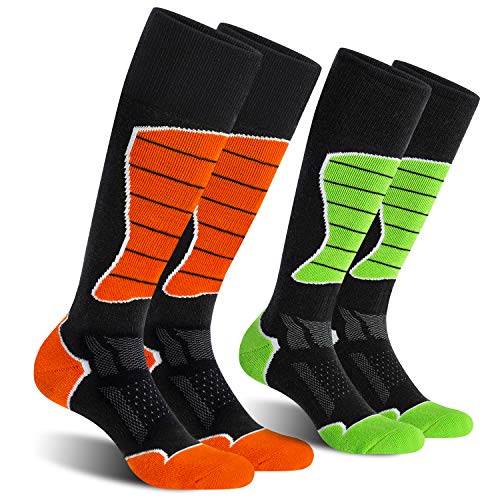 Celersport 2 Pack Men's Ski Socks For Skiing, Snowboarding, Cold Weather, Winter Performance Socks, Green+Orange, Shoe Size 9-12 #TOP7