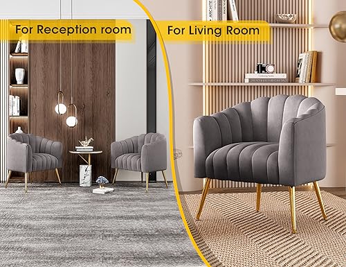 Image of Dewhut Oversized Pumpkin Couch Accent Chair, Modern Comfy Velvet Upholstered Barrel Chairs, Luxury Single Sofa Armchair for Living Room, Waiting Room, Office and Vanity, (Grey)