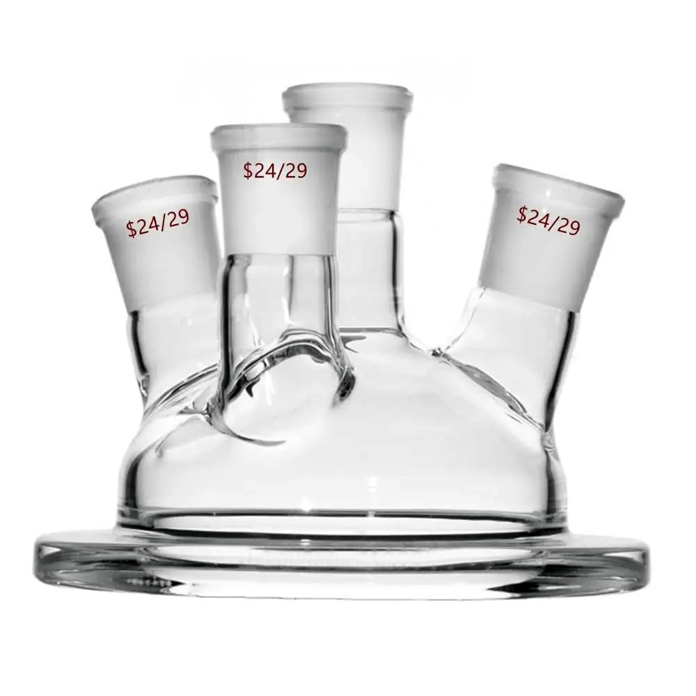 Reactor de laboratorio de 4 bocas con tapa de vidrio 24/29 de 500 ml y abrazadera de acero.