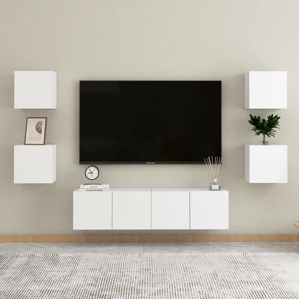 6-teiliges TV-Möbel-Set, weiß, Holz, mehrschichtig