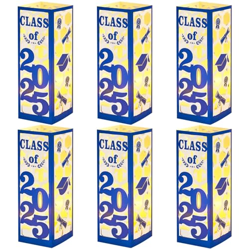 Image of 6 Pcs Graduation Table Centerpieces- Class of 2025 Graduation Lantern Boxes for College High School Congrats Graduation Party Supplies(Blue)