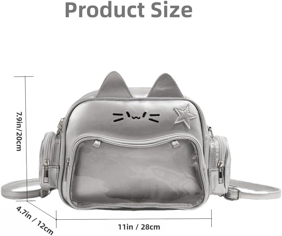 Cat Ita Bag Pin Display Backpack for School PU Leather Preppy Backpack for Girls Y2k Aesthetic Single Shoulder Bag - Image 7