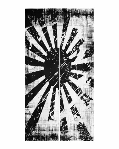 Fexlupny のれん 遮光 おしゃれ 暖簾カーテン 幅100x丈200cm 間仕切り 仕切り 目隠し 防寒 防音 厚手 和風 放射状 抽象 アート 退廃的なテクスチャ 海軍旗 日の丸 黒 白 玄関 キッチ リビング 出入り口 グッズ 寝室 春夏秋冬