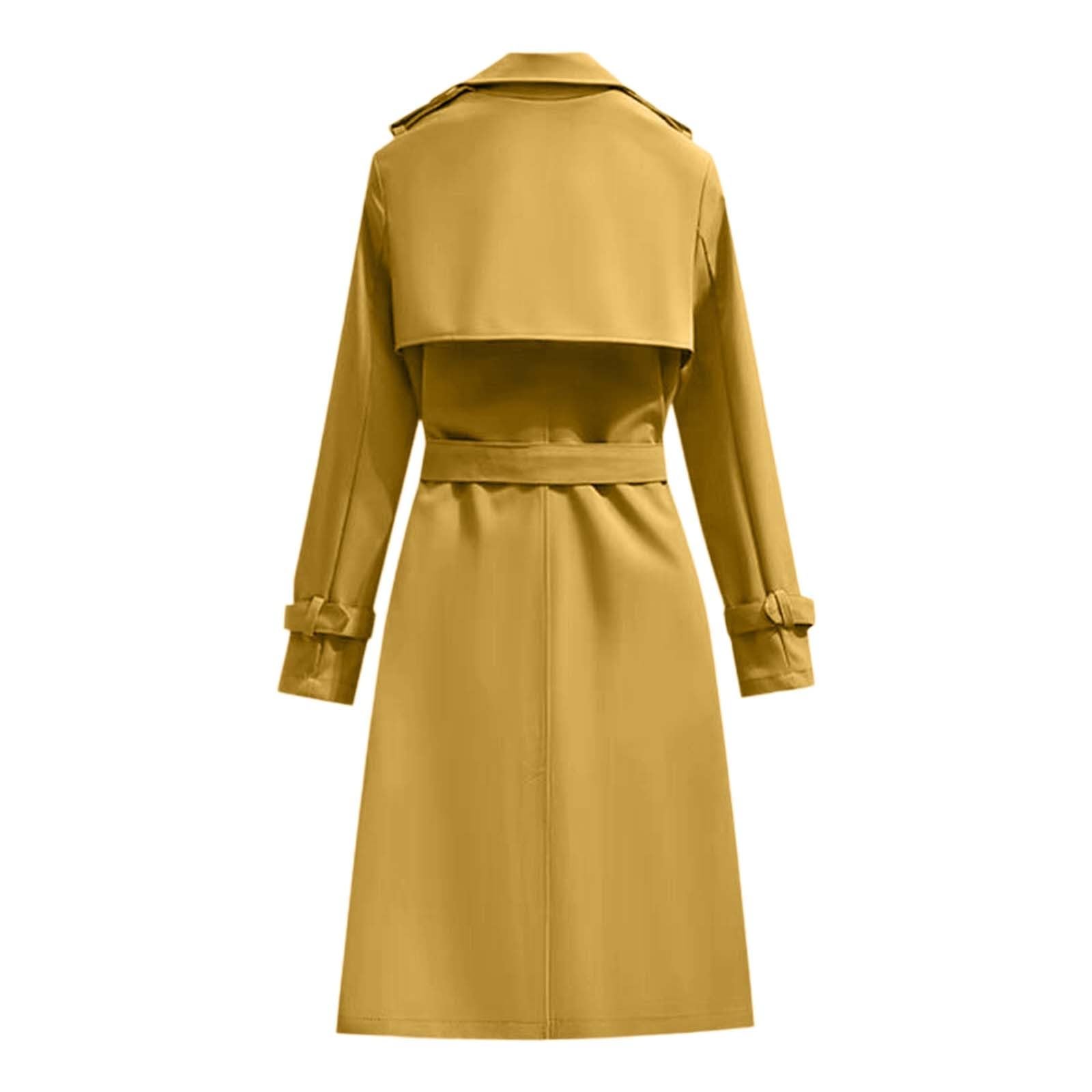 Trenchcoat Damen Lang Übergangsmantel Mantel Klassische Herbst Frühling Zweireiher Jacke Trench mit Gürtel Damenmantel Baumwolle Windjacke