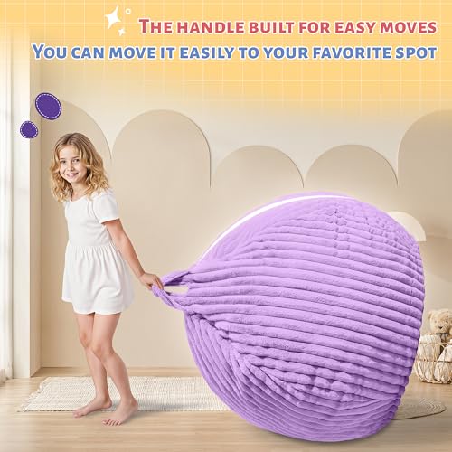 Image of HABUTWAY 2FT Bean Bag Chair, 2' Bean Bag Chairs with Memory Foam Filled, Small Comfy Beanbag Chair with Stripe Plush Cover for Living Room Bedroom Dorm,Purple