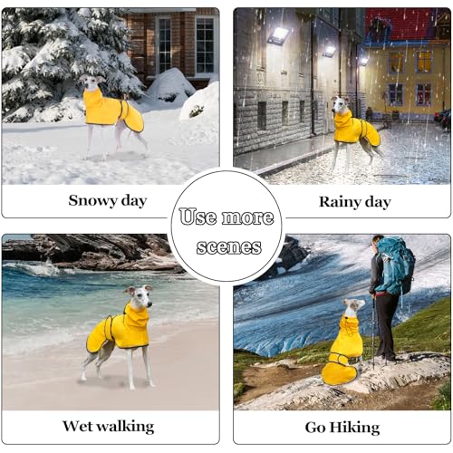 Geyecete Windhund Leicht Hundejacke Regenjacke, Hunderegenmantel Wasserdicht Verstellbar Windhundejacke Whippets Reflektierend Mantel Poncho fur Greyhounds, Lurcher und Whippets-Gelb-L