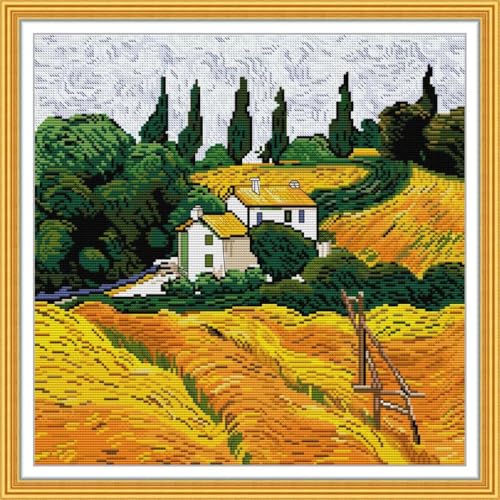 Image of JOYSEWING Stamped Kits Harvest Fields Cross Stitch Kits Beginners Embroidery 11CT Needlepoint Kits Counted Patterns Embroidery DIY Home Decoration- (Autumn Colors (Printed)) 19.7x19.7 inch