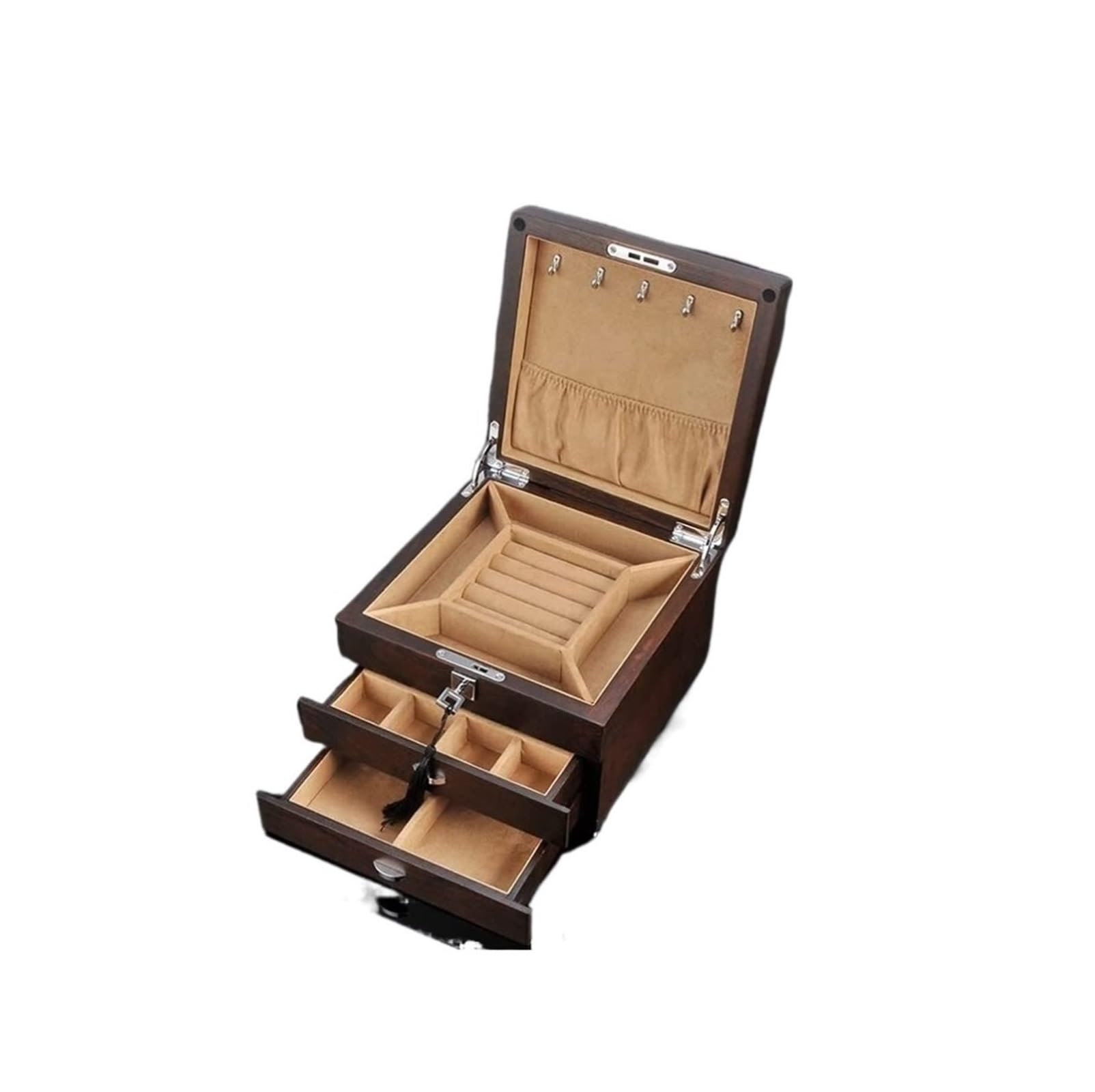 XBTGS Schmuckschatullen mit Schlüssel und 2 Schubladen, 3-lagig, Schmuck-Organizer-Box für Frauen, Geschenk, handgefertigtes Schmuckzubehör,