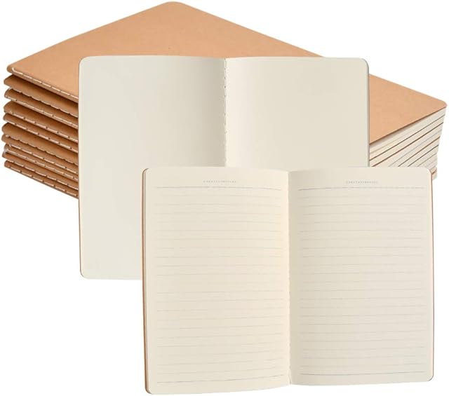 FOCCTS 10 Packs Small Notepad A5, Kraft Cover Notebooks 5 Packs Blank Page/ 5 Lined Page (38 Sheets each), Great Sketchbook Drawing Notebook, Classic Diary Note Pads